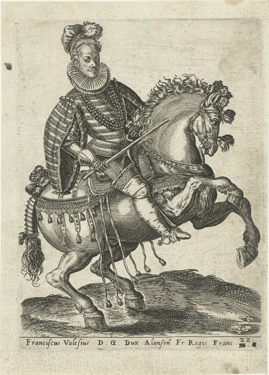 Portret van François, hertog van Anjou te paard door Abraham de Bruyn (attributed to)