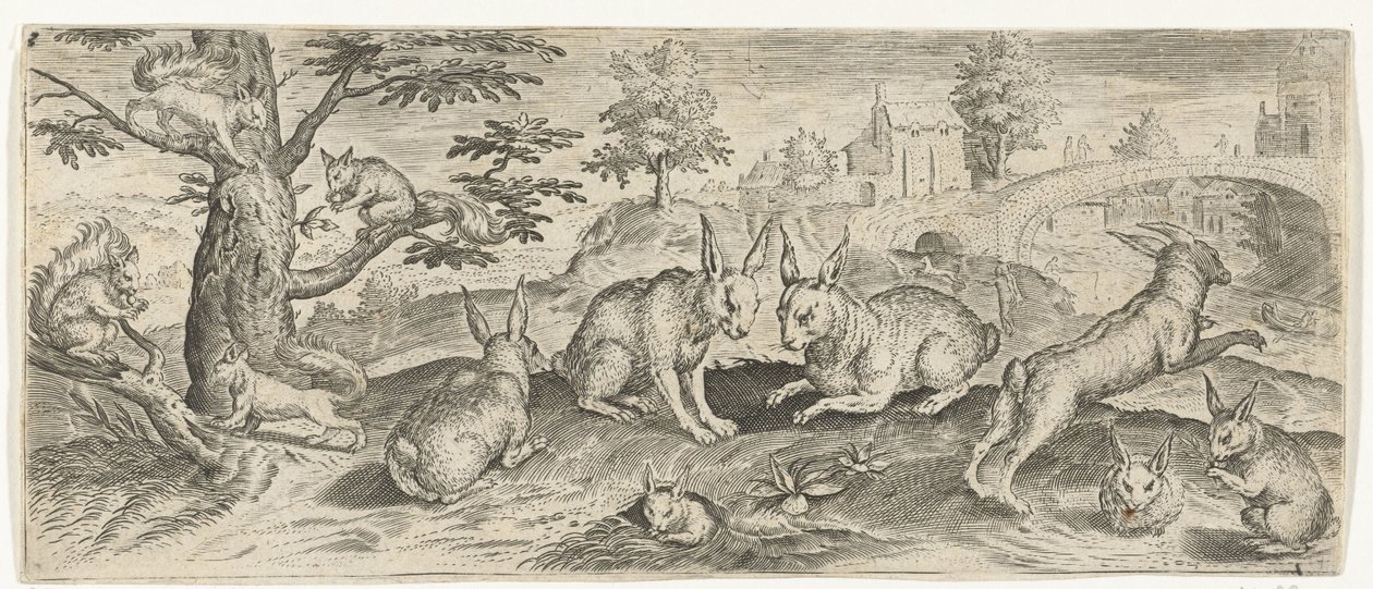 Eekhoorns en konijnen door Abraham de Bruyn (possibly)