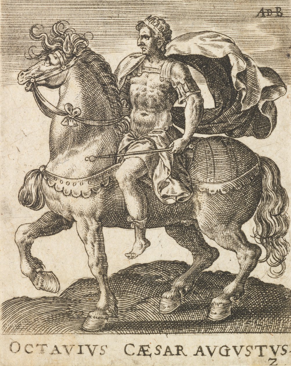Octavius Caesar Augustus van Twaalf Caesars te Paard, ca. 1565-1587 door Abraham de Bruyn