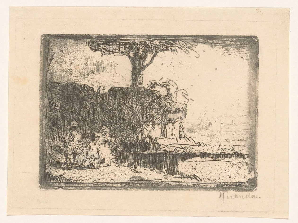 Landschap met drie figuren door Abraham de Miranda (signed by artist)