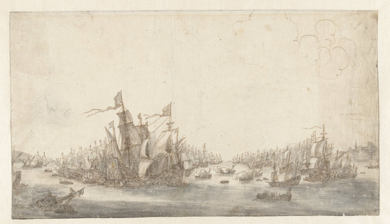 De zeeslag bij Duins door Abraham de Verwer