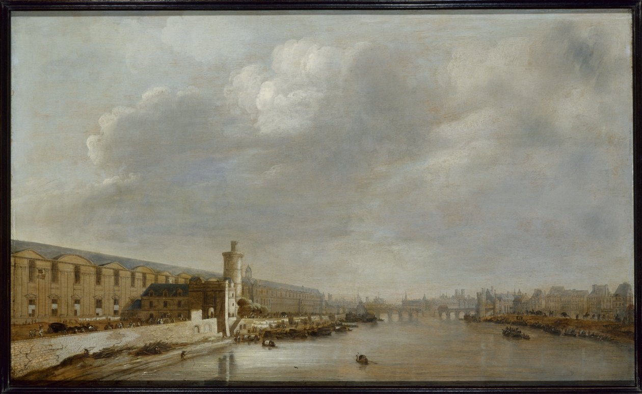 De Grande Galerie van het Louvre met de Porte Neuve en de Tour du Bois, circa 1640 door Abraham de Verwer