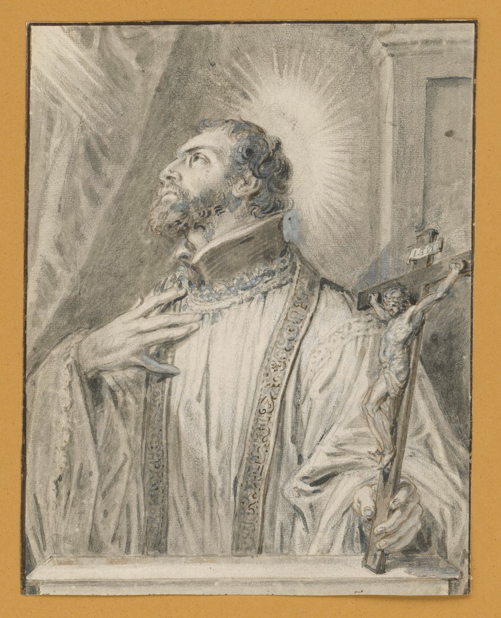Borstbeeld van een heilige met een kruisbeeld in de linkerhand door Abraham van Diepenbeeck