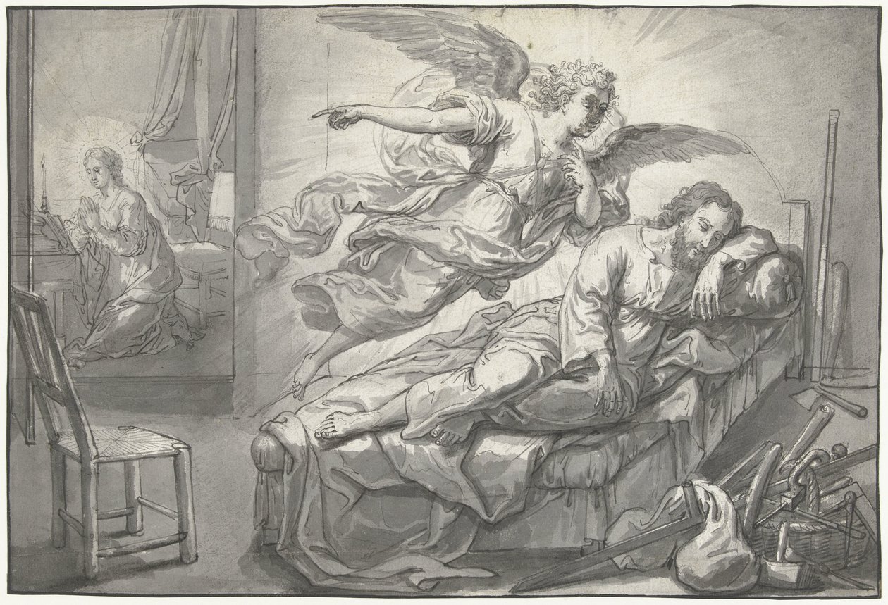 De engel verschijnt aan Jozef in een droom door Abraham van Diepenbeeck