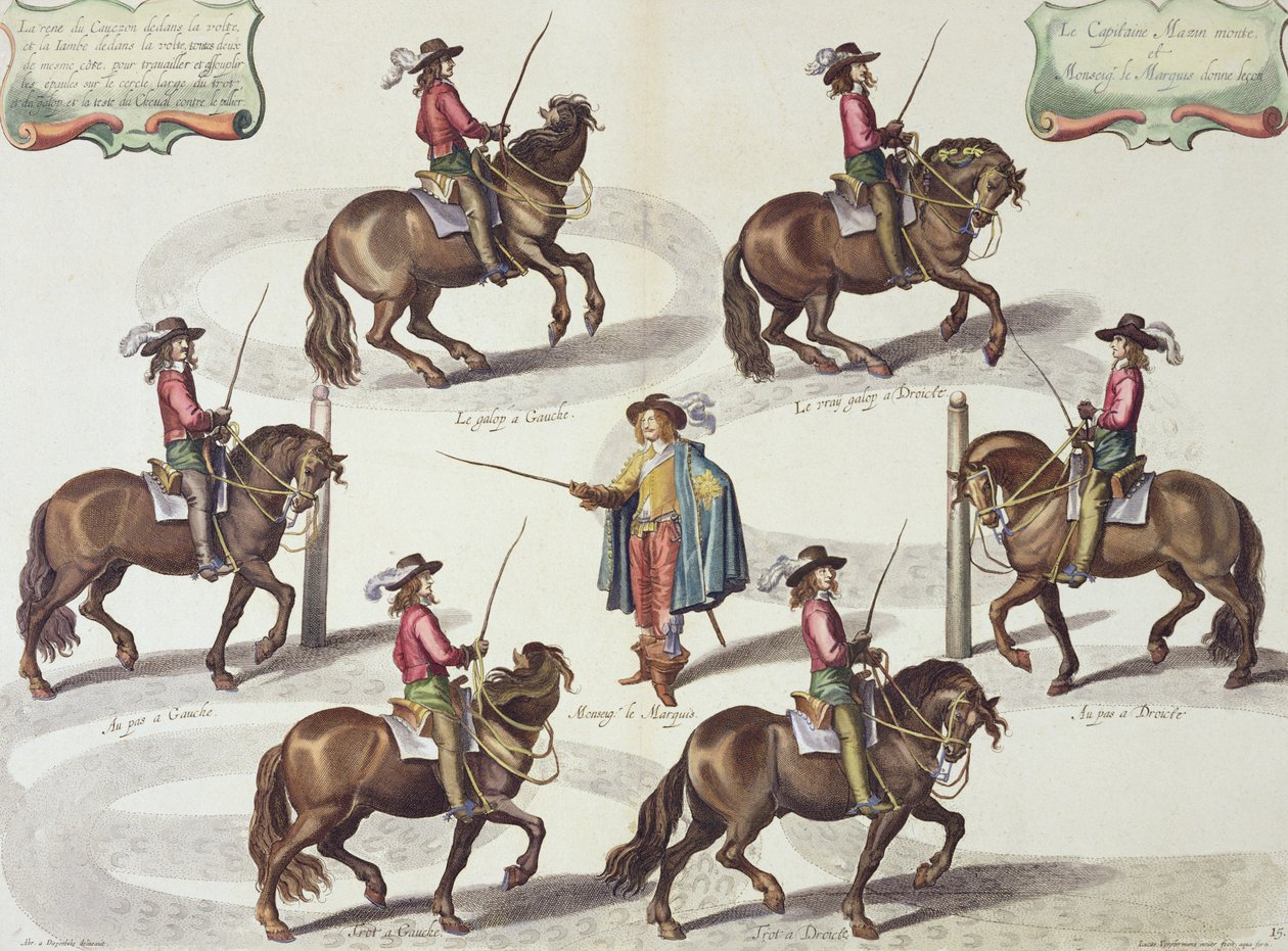 De Markies van Newcastle geeft Kapitein Mazin een rijles, plaat 15 uit De Methode en Nieuwe Uitvinding van Paarden Dresseren door William Cavendish, gegraveerd door Lucas Vo door Abraham van Diepenbeeck