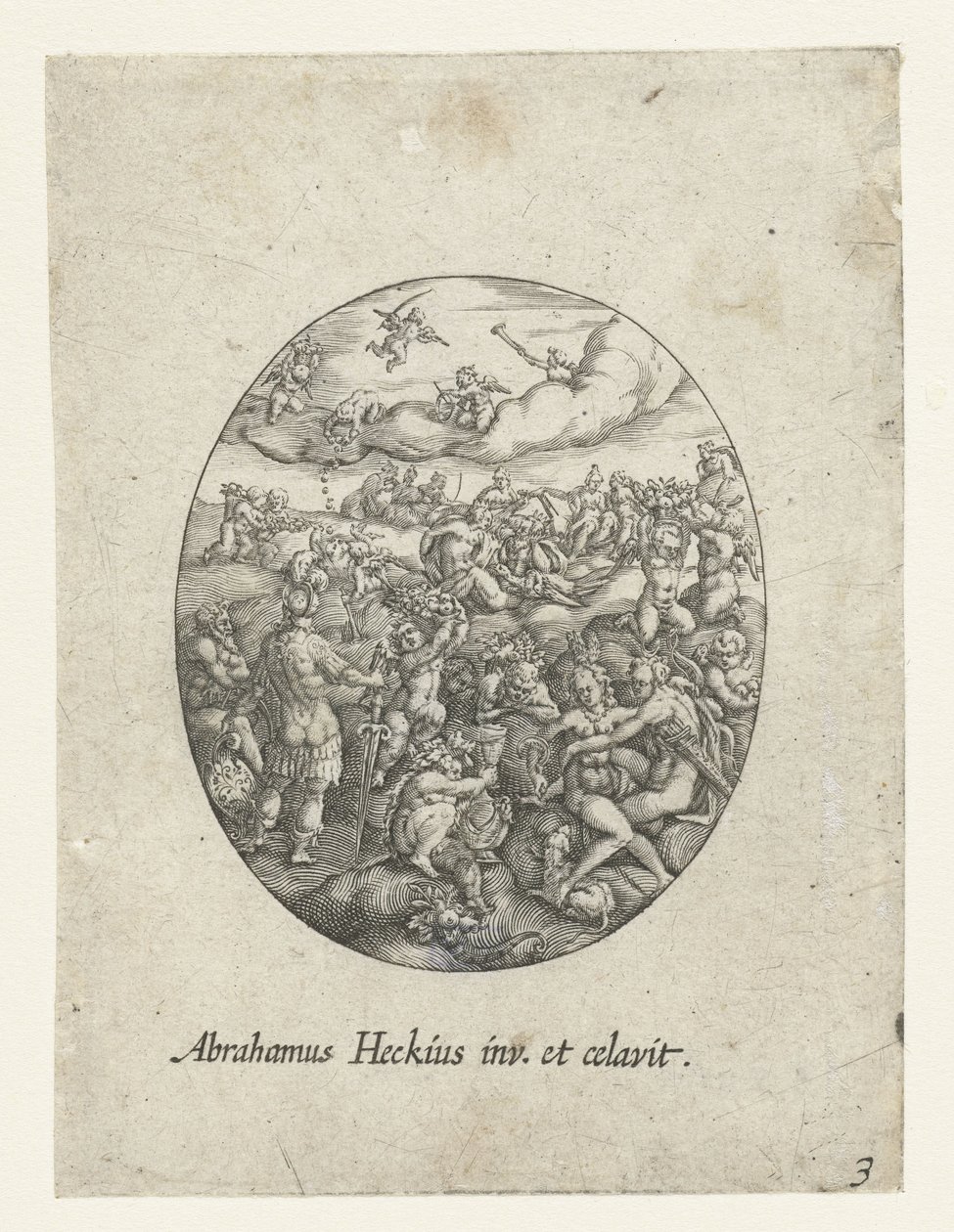 Ovaal met de Olympische goden in de wolken door Abraham van den Hecken