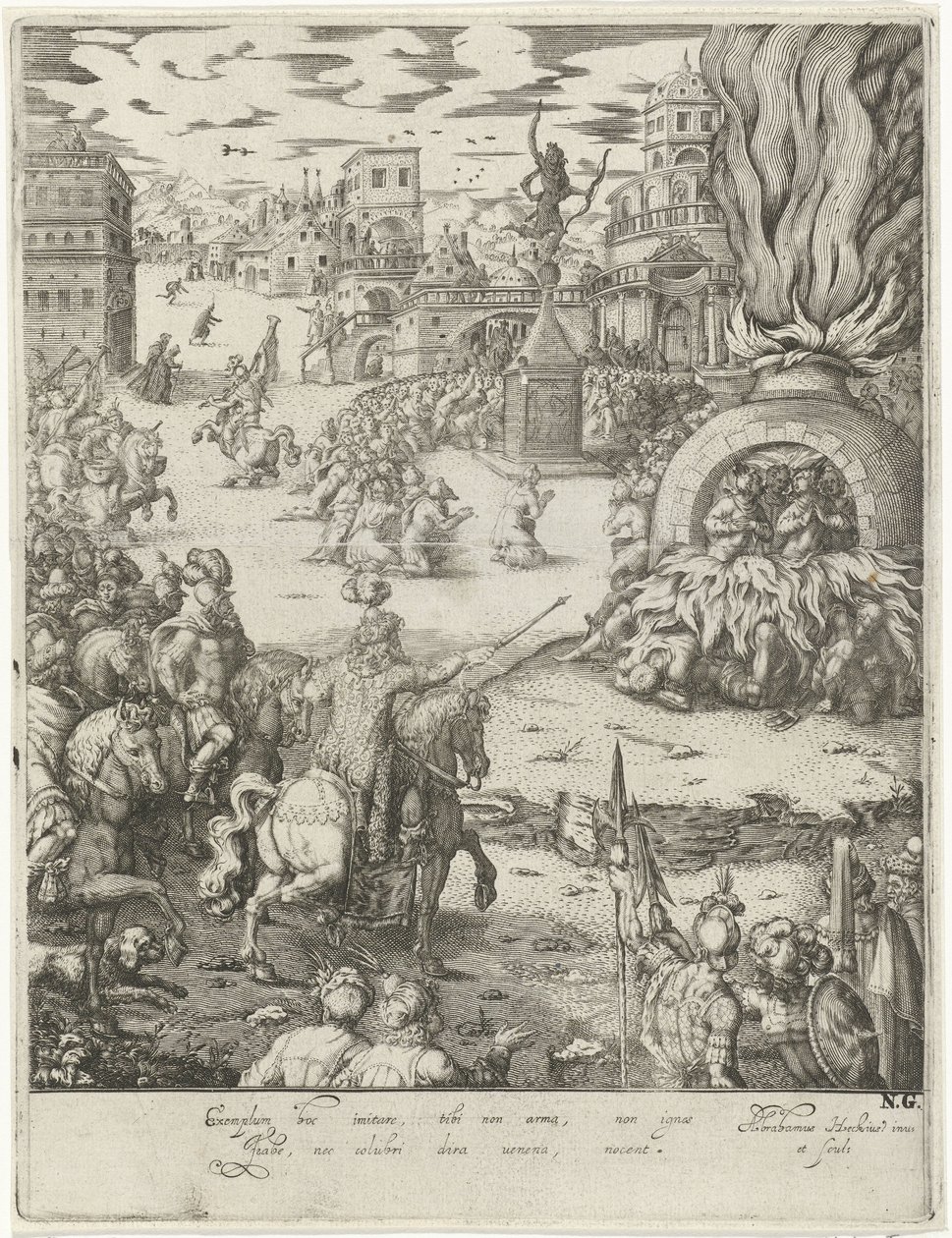 Shadrach, Meshach en Abednego in de vurige oven door Abraham van den Hecken