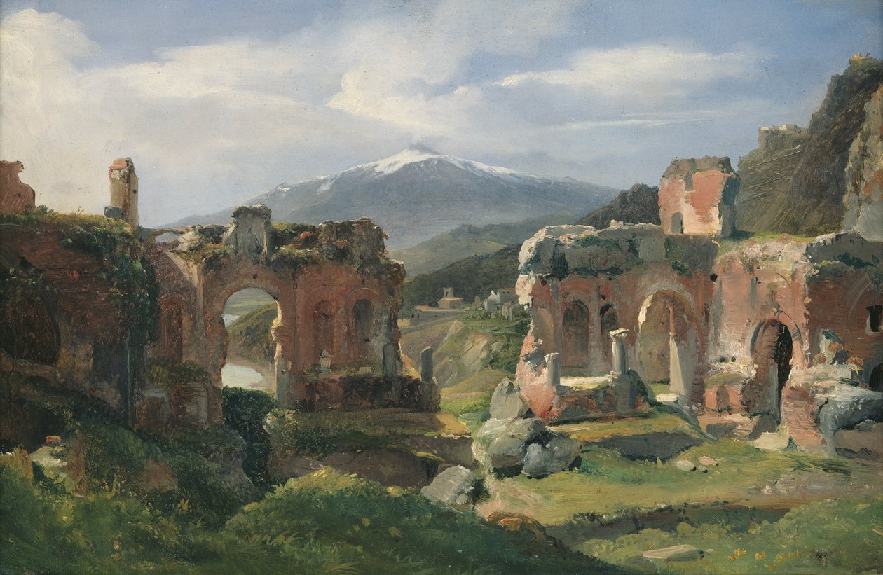 Ruïnes van het theater in Taormina door Achille Etna Michallon