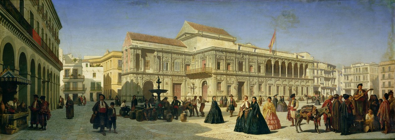 De Plaza de San Francisco en het Ayuntamiento, Sevilla door Achille Zo