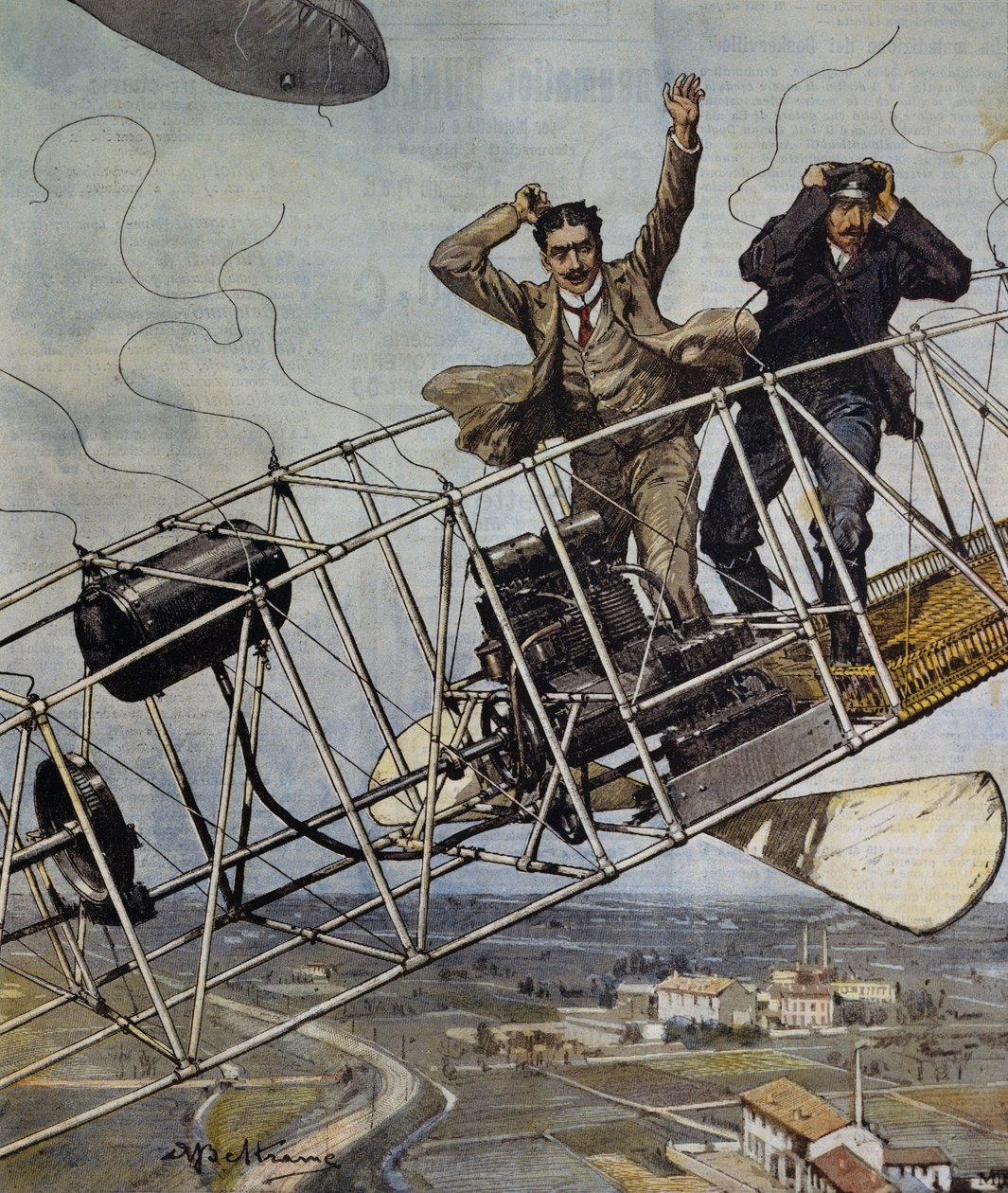 Rampspoed van De Bradski luchtschip nabij Parijs, Frankrijk, illustratie door Achille Beltrame voor La Domenica del Corriere, 26 oktober door Achille Beltrame