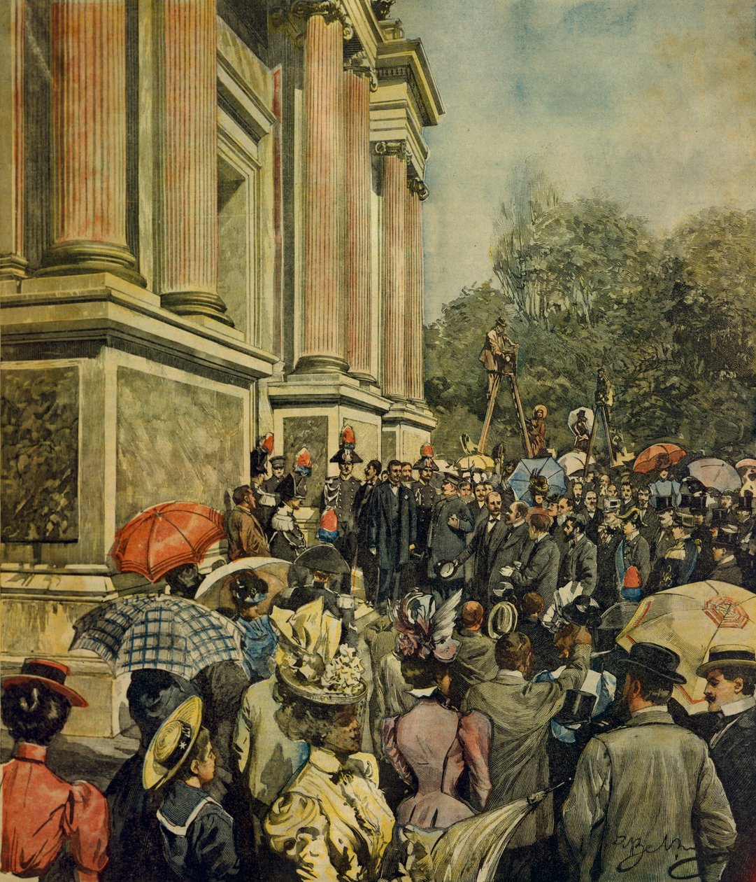 Inhuldiging van de eerste Internationale Kunsttentoonstelling in Venetië, door Achille Beltrame (1871-1945), uit La Domenica del Corriere, 30 april 1899 door Achille Beltrame