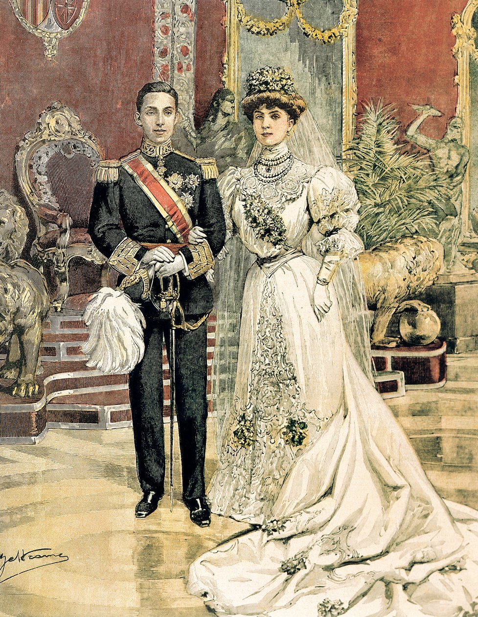 Huwelijk van koning Alfonso XIII van Spanje en prinses Ena van Battenberg, Achille Beltrame uit La Domenica del Corriere, 3 juni door Achille Beltrame