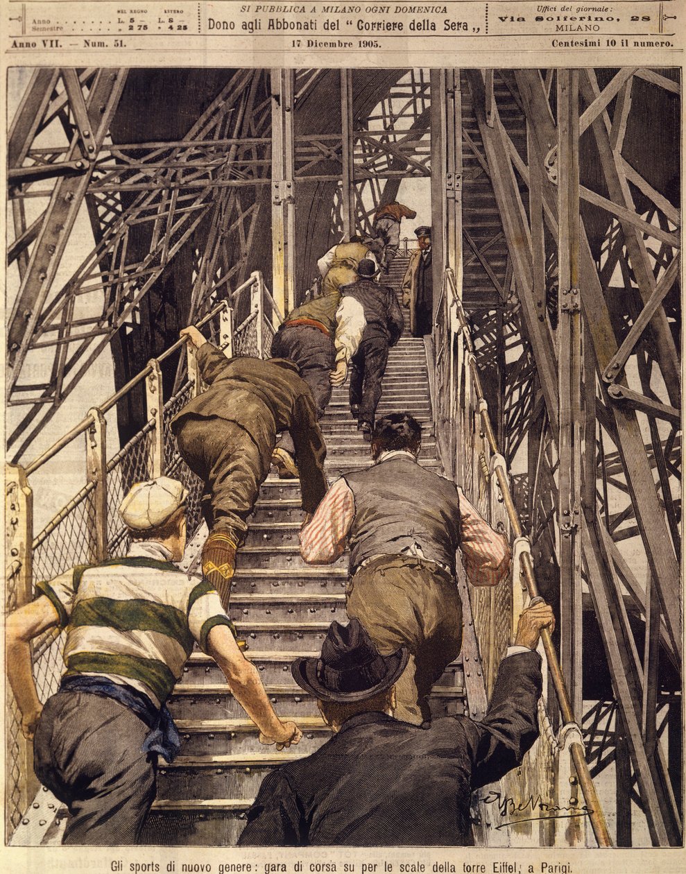 Nieuwe sporten: hardloopwedstrijd de trappen van de Eiffeltoren op in Parijs, 17 december door Achille Beltrame