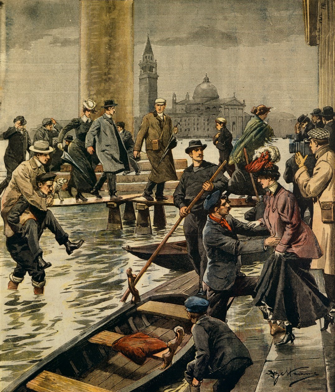 Het fenomeen van hoog water op het San Marcoplein in Venetië, door Achille Beltrame, uit La Domenica del Corriere door Achille Beltrame