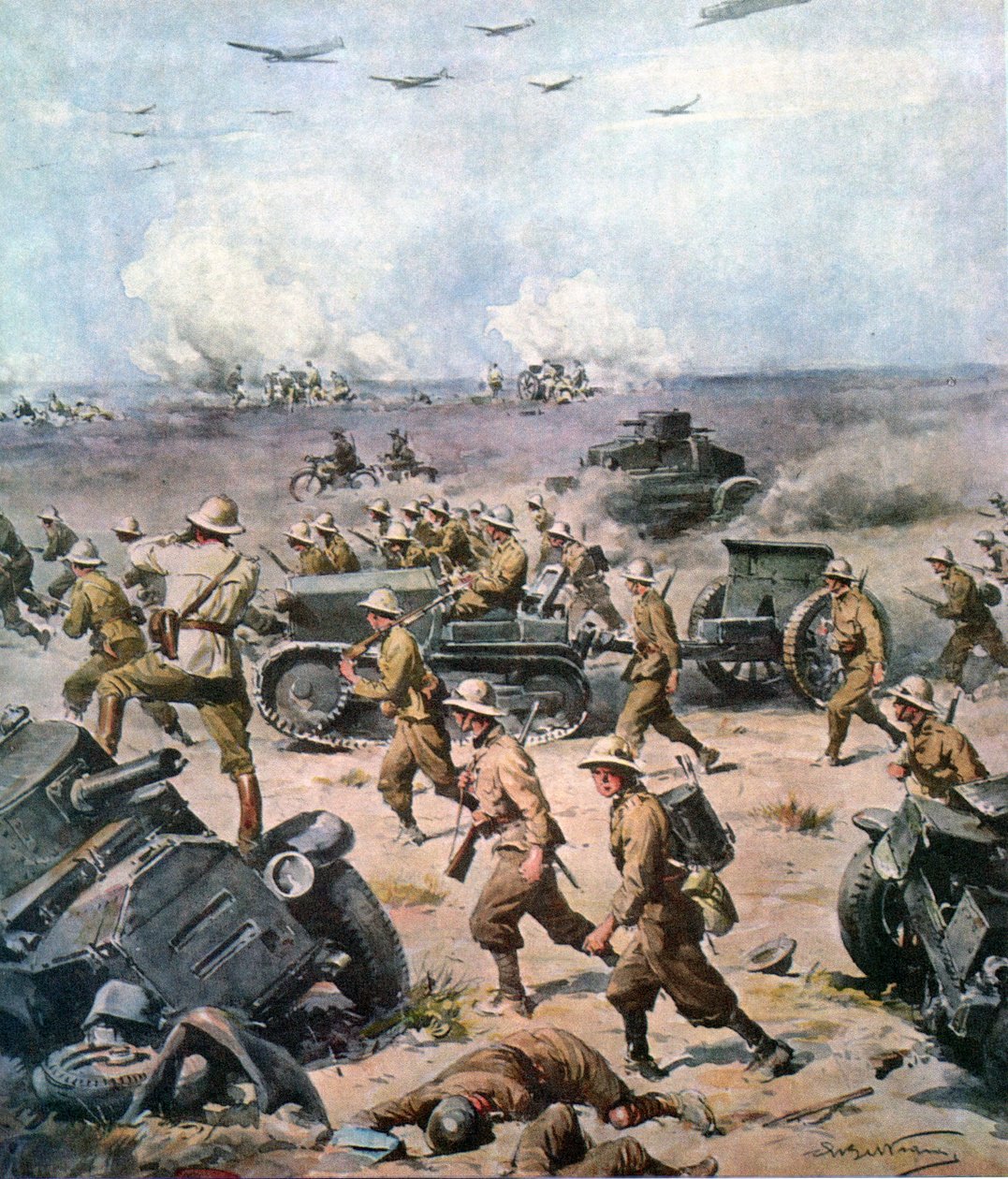 WOII-1940 Noord-Afrikaanse Campagne-De Italiaanse invasie van Egypte, La Domenica del Corriere 22 september 1940 door Achille Beltrame