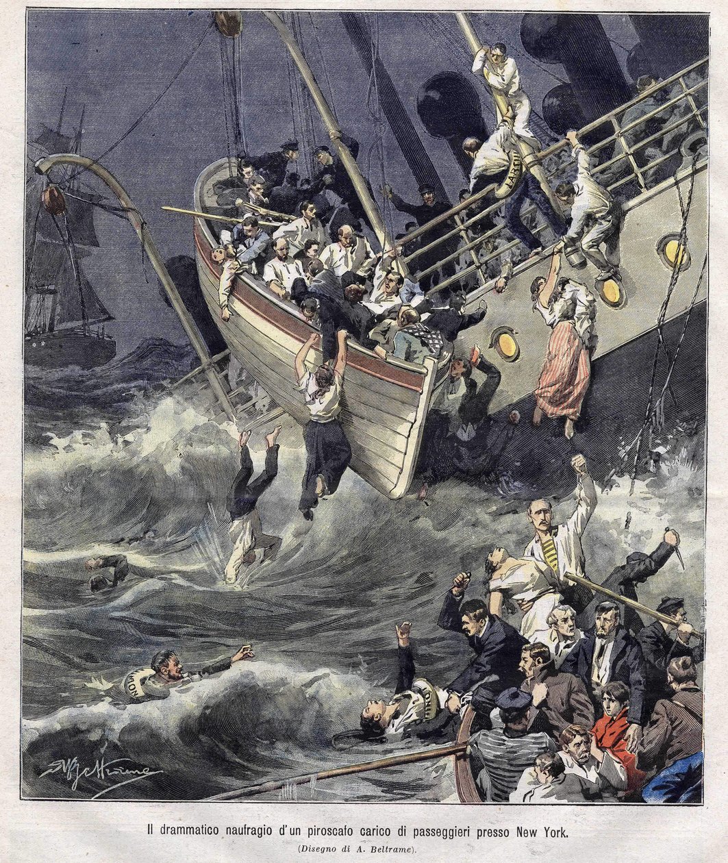 Schipbreuk van de Larchmont boot bij New York in februari 1907 door Achille Beltrame