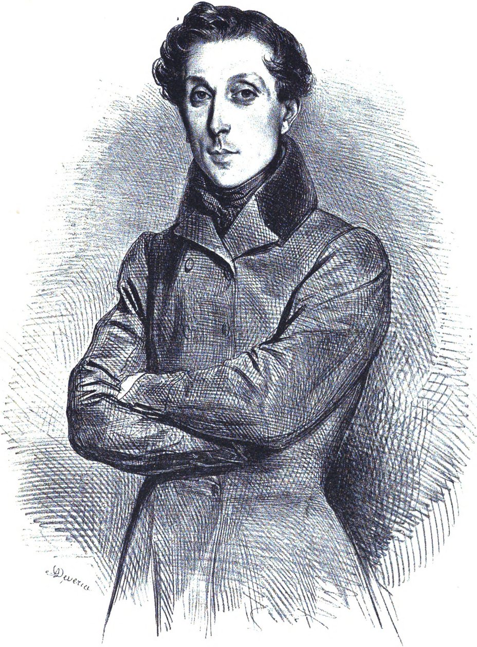 Portret van de Franse architect Alphonse de Gisors, lithografisch portret door Achille Devéria