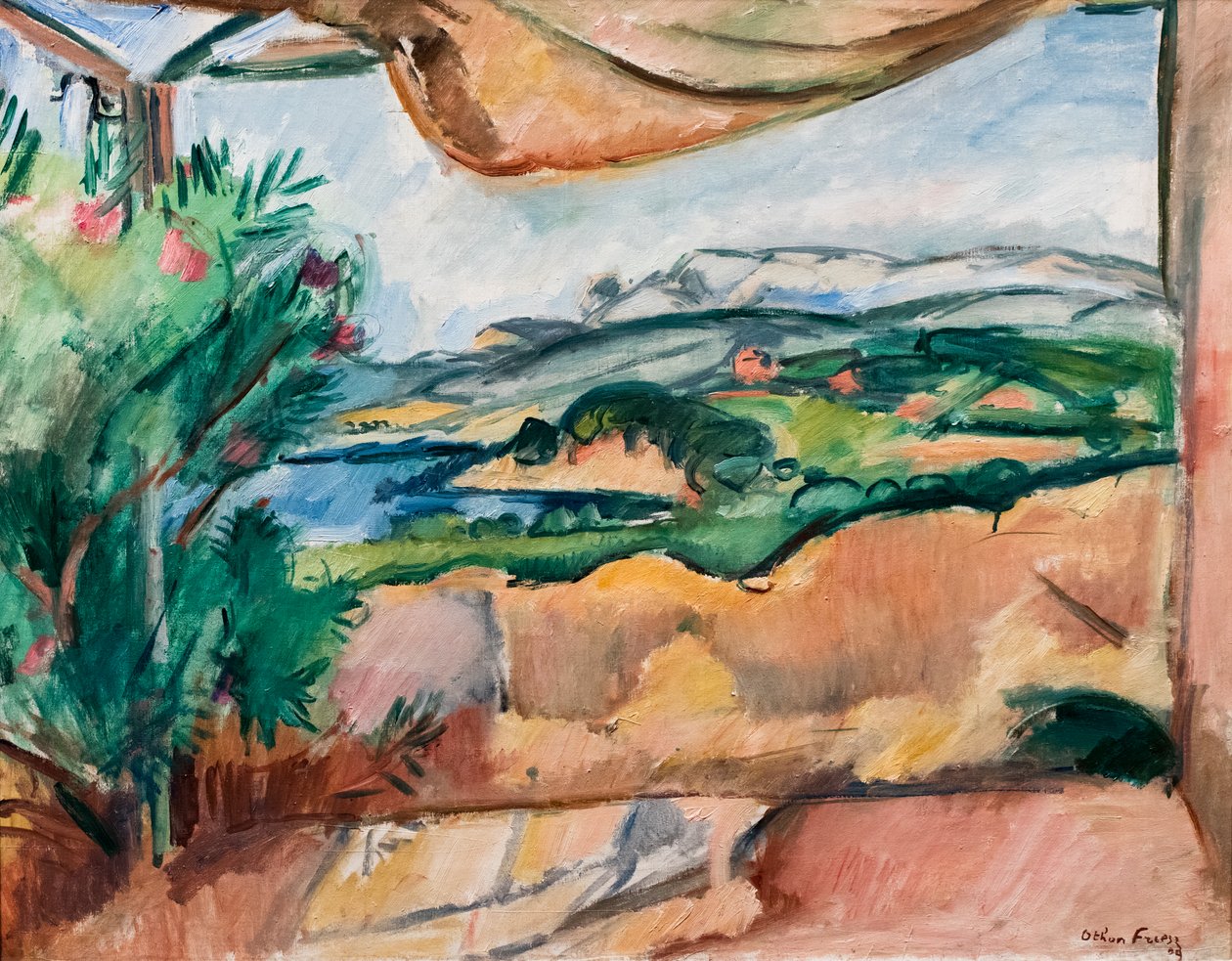 Landschap op het terras door Achille Emile Othon Friesz