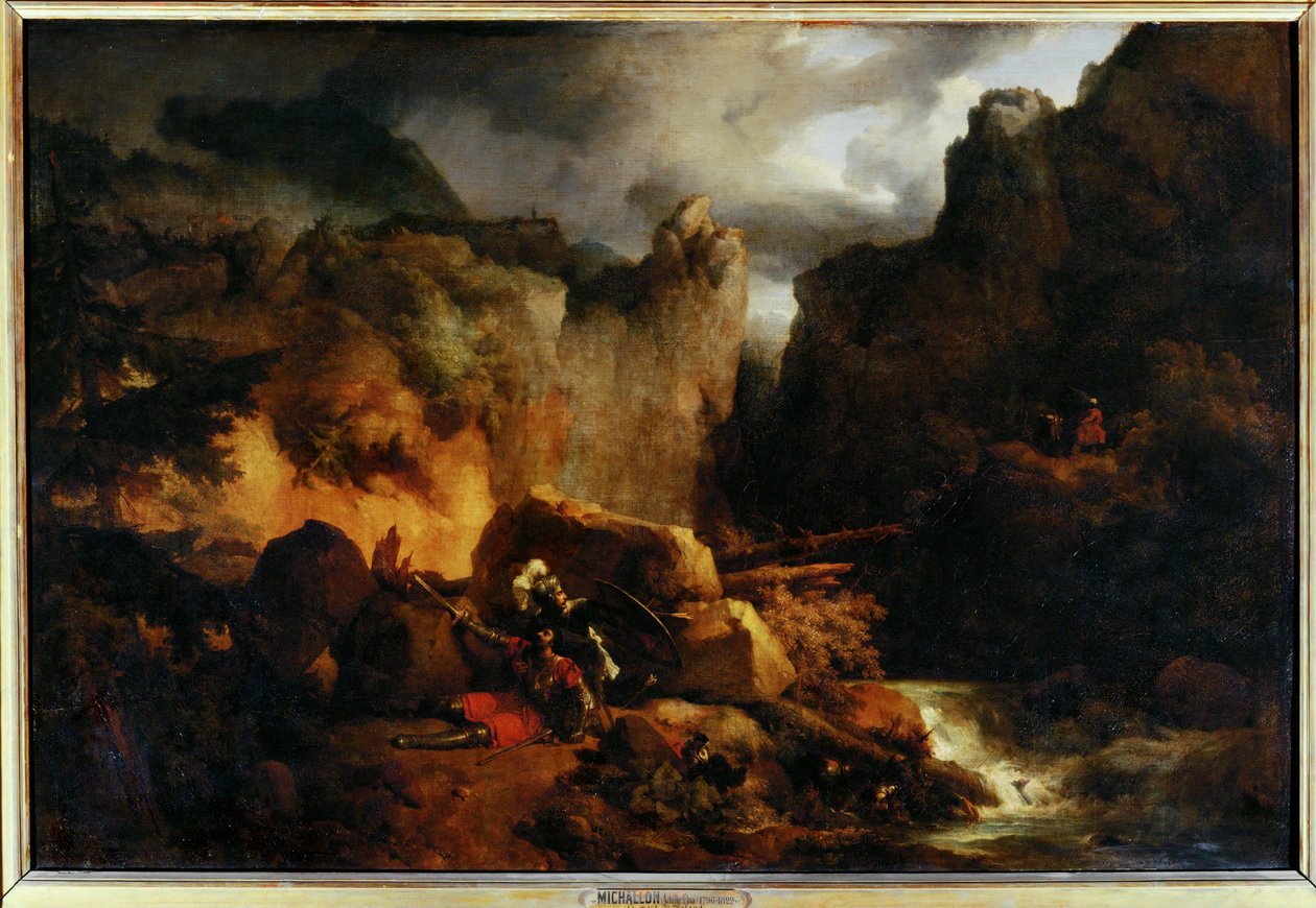 Landschap. De dood van Roland in 778 - Landschap. Dood van Roland in 778 ... door Achille Etna Michallon