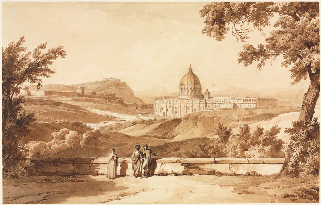 Uitzicht op St. Pieter, Rome, ca. 1817-1820 door Achille Etna Michallon