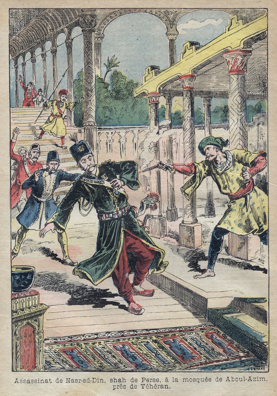 Moord op Nasser Ed Din, sjah van Perzië in 1896 - Illustratie van Achille Lemot voor 