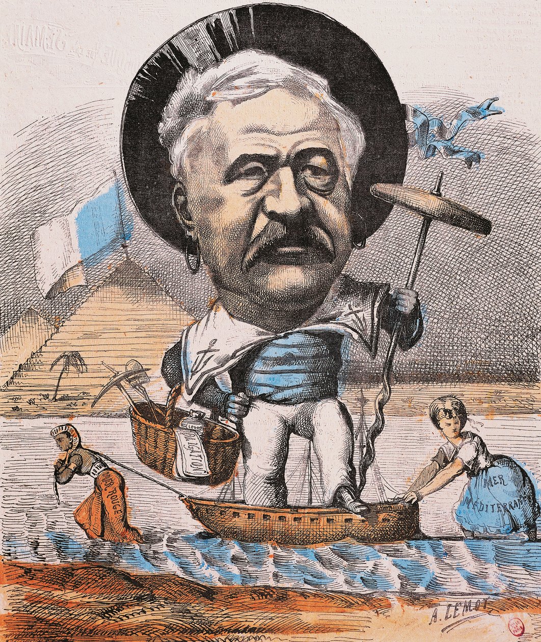 Franse ingenieur Ferdinand de Lesseps bij de inhuldiging van het Suezkanaal door Achille Lemot