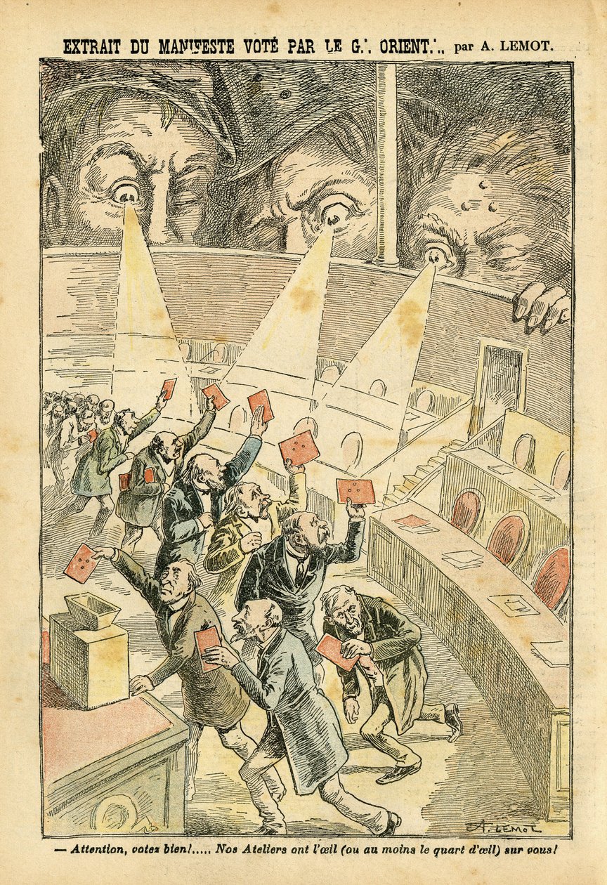 Illustratie van Achille Lemot in Le Pelerin, 20/11/04 - Uittreksel uit het manifest gestemd door de Grote Oriënt - Antimaconisme, Vrijmetselarij, Grote Oriënt van Frankrijk - Urn door Achille Lemot