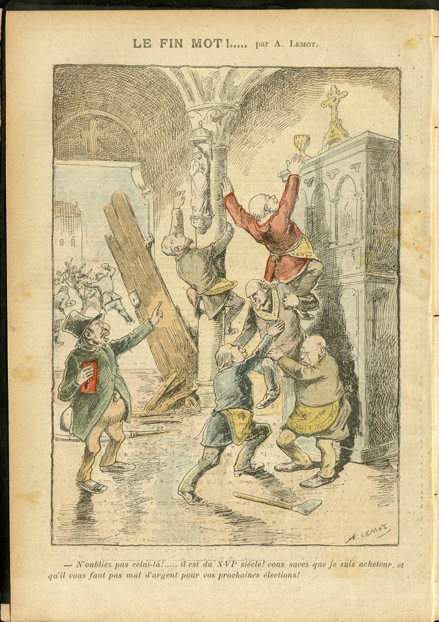 Illustratie van Achille Lemot (1846-1909) in Le Pelerin, 25/02/06 - Antisemitisme, Religie Geloof, Katholiek Katholicisme - Scheiding van Kerk en Staat, Inventarissen/Reacties op Inventarissen - Jood door Achille Lemot