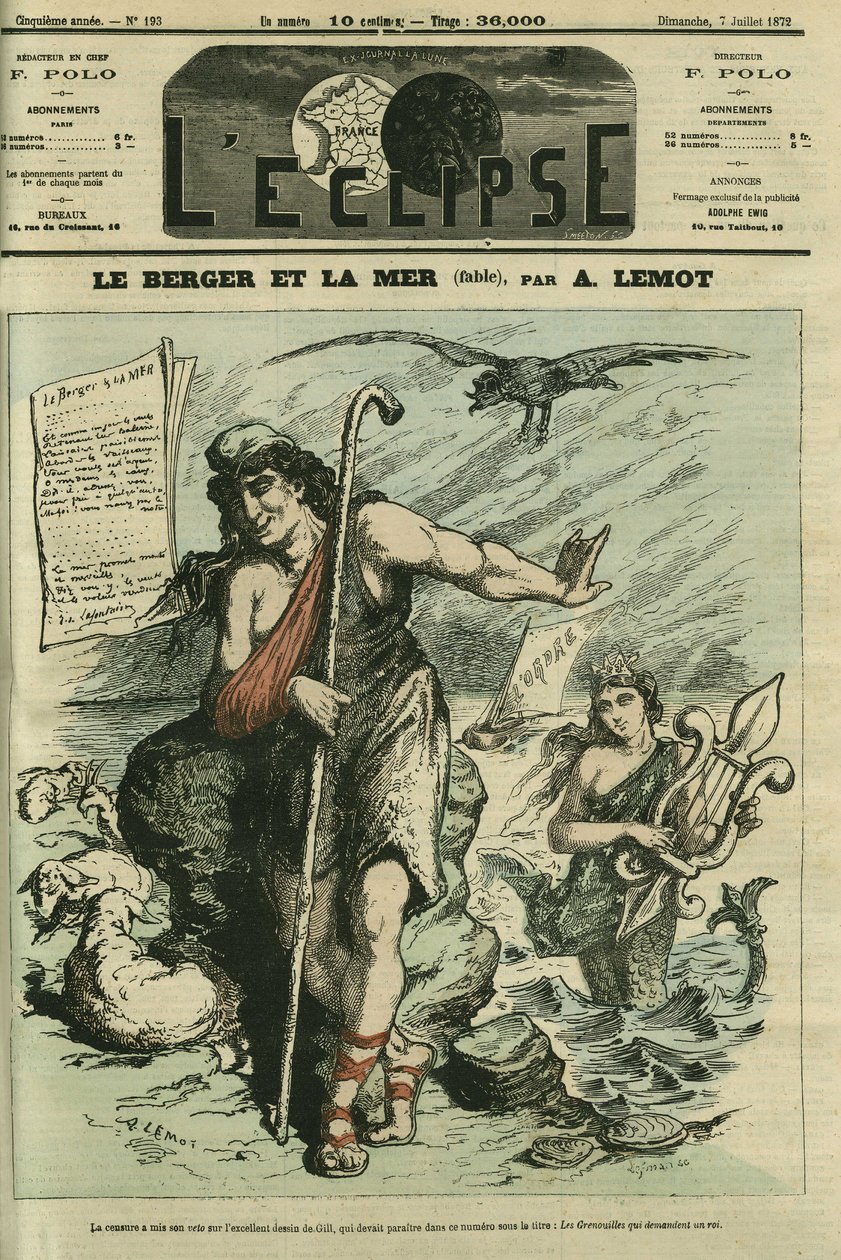 De herder en de zee illustreert een fabel ter vervanging van de cartoon door Gill 
