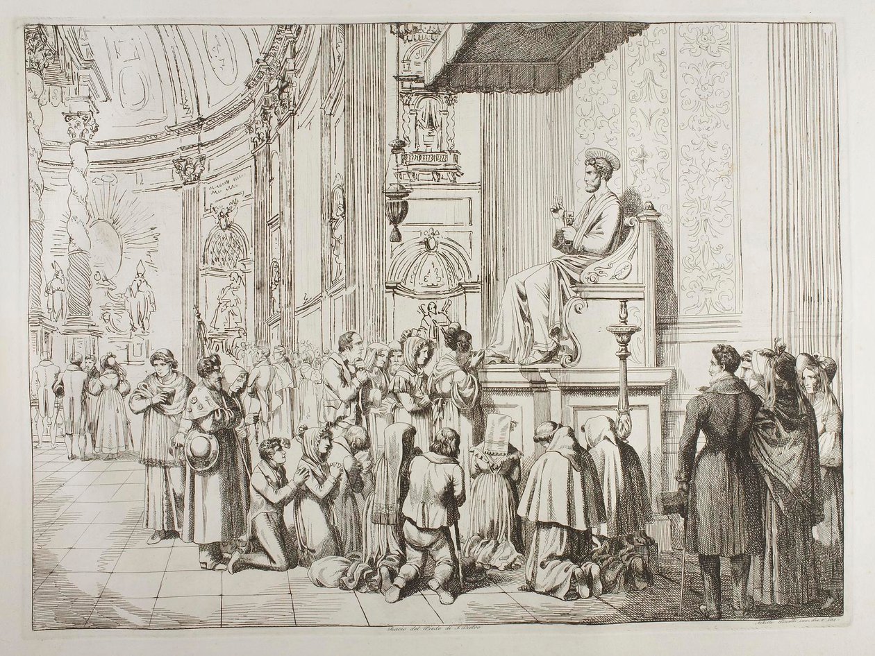 De voeten van de heilige Petrus kussen door Achille Pinelli