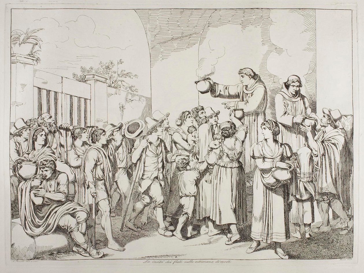 De aalmoezen van de monniken door Achille Pinelli