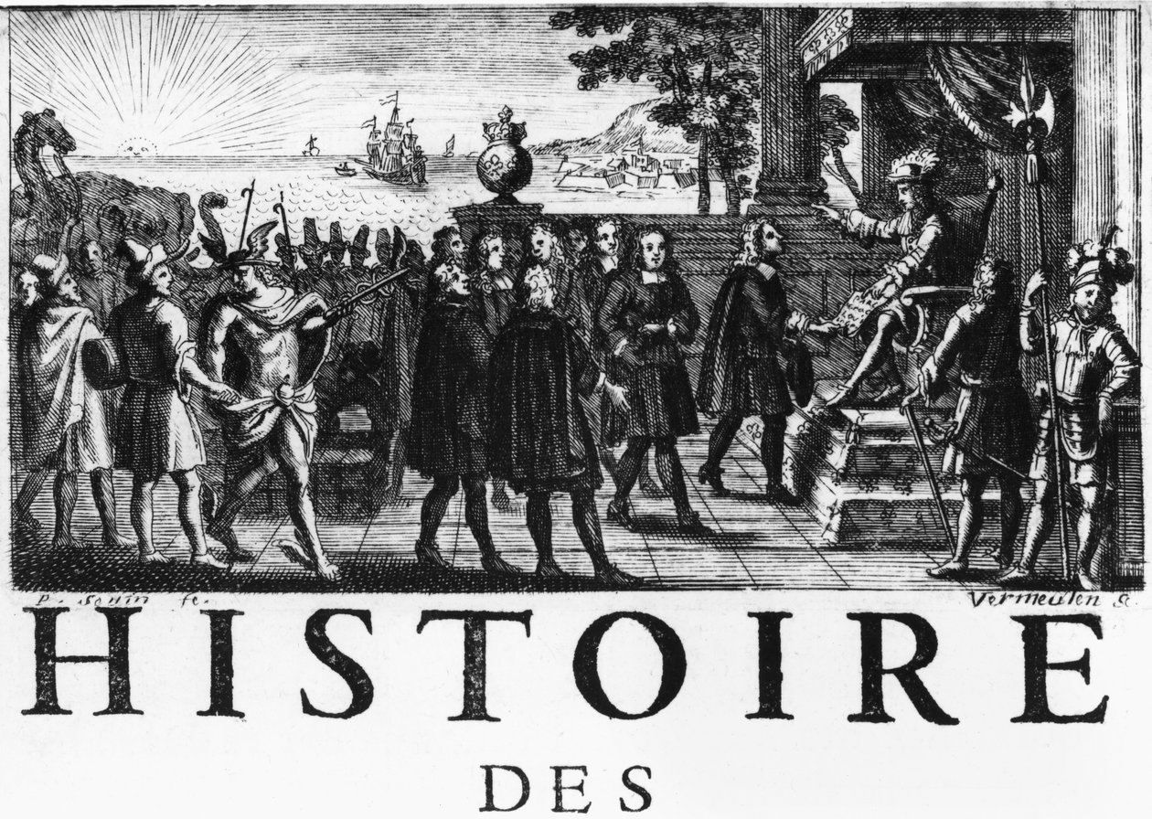 Stichting door Lodewijk XIV, koning van Frankrijk, van de Oost-Indische Compagnie door Adam Frans van der Meulen