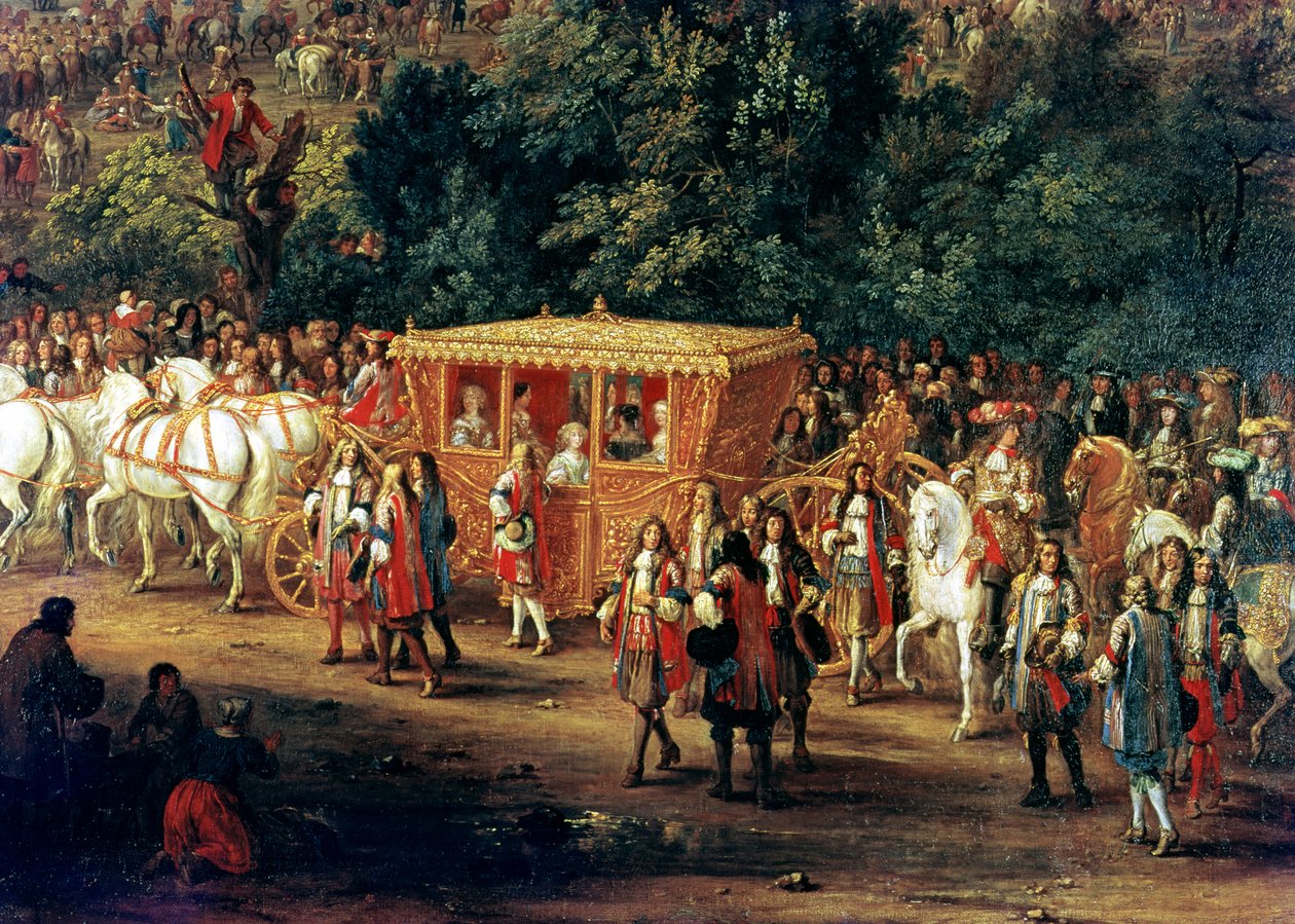 De Intocht van Lodewijk XIV (1638-1715) en Maria Theresia (1638-83) in Arras, 30 juli 1667 (detail) door Adam Frans van der Meulen