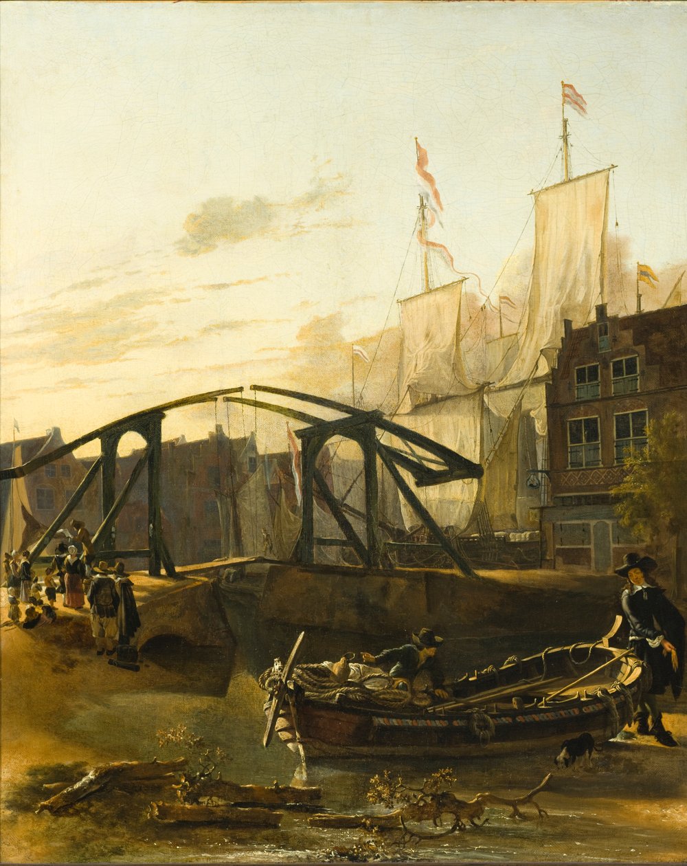 Uitzicht op een haven in Schiedam door Adam Pynacker