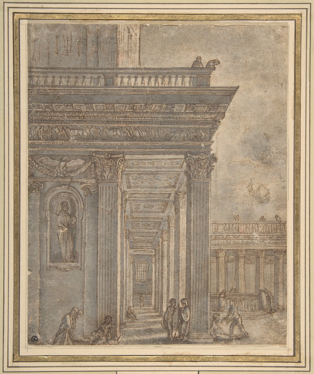 Een tempel op een binnenplaats (Vijver van Bethesda) door Adam Elsheimer