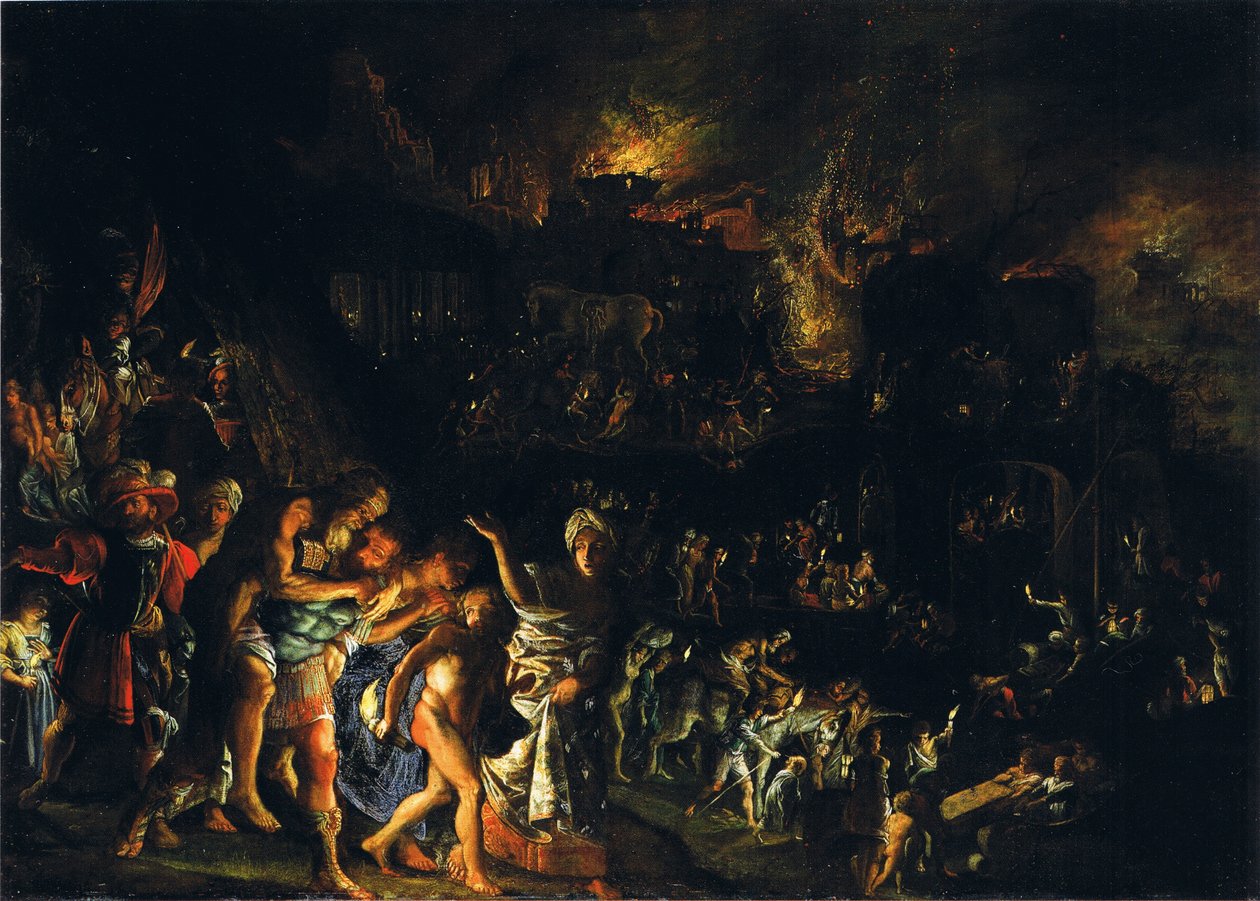 Duits: Der Brand von Troja De brand van Troje door Adam Elsheimer