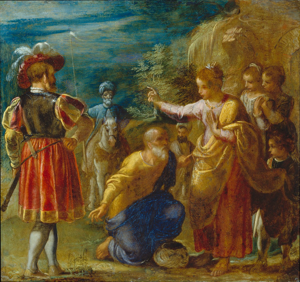Het Frankfurtse altaarstuk van de Verheffing van het Ware Kruis:
De ondervraging van de Jood (linksonder) door Adam Elsheimer