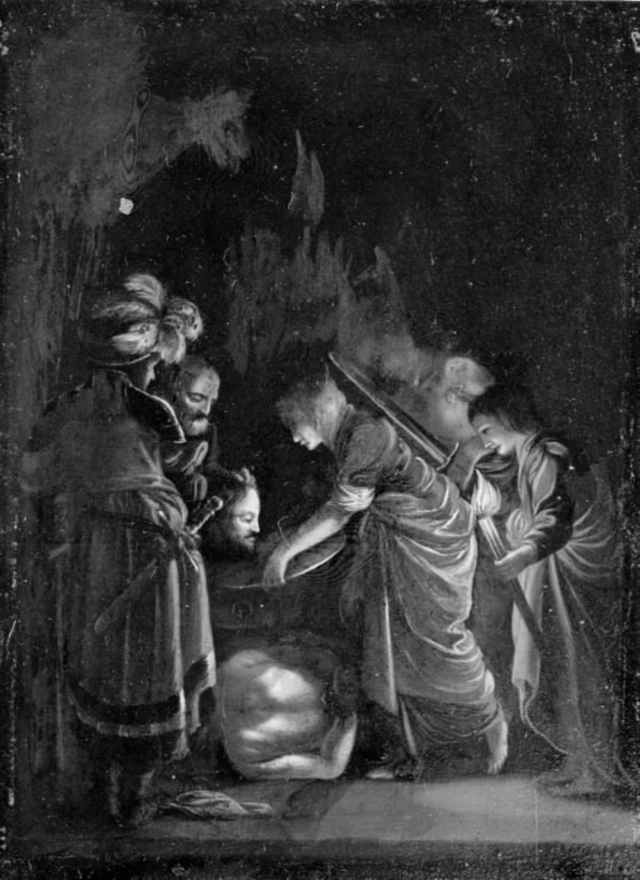 De presentatie van het hoofd van Johannes de Doper, nacht door Adam Elsheimer