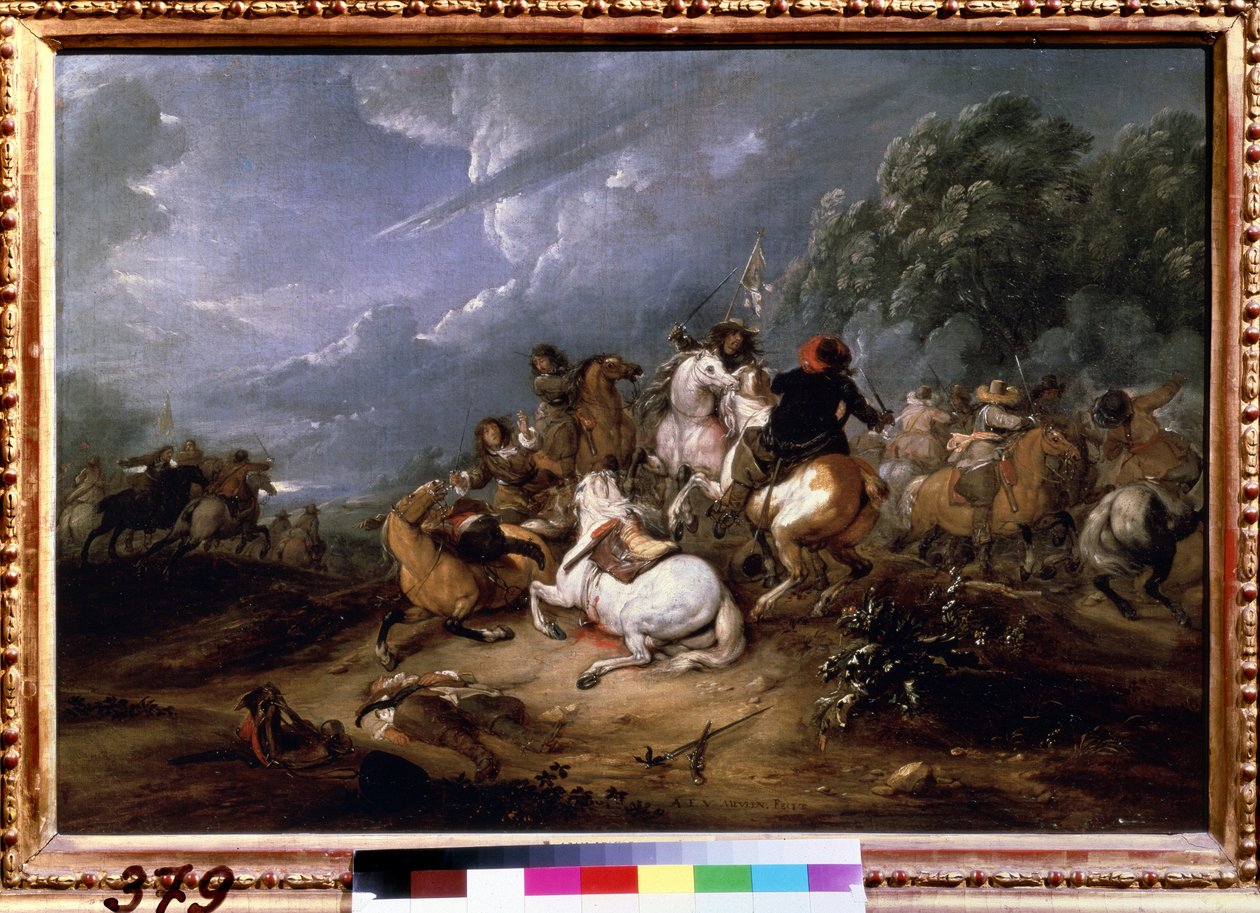 De Schermutseling (Cavalry Skirmish) door Adam Frans van der Meulen
