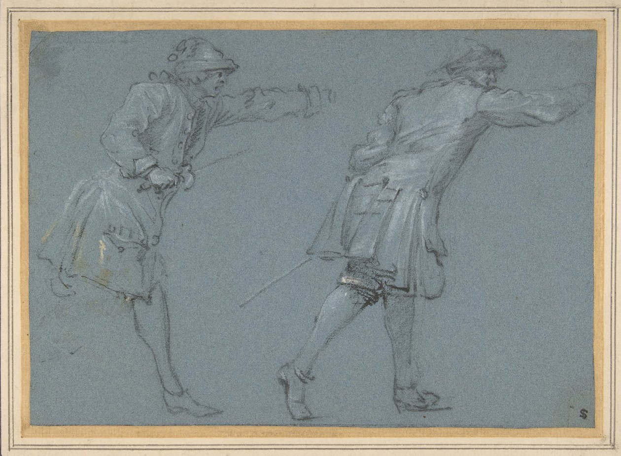 Studie van twee soldaten die zwaardvechten, 17e eeuw door Adam Frans van der Meulen