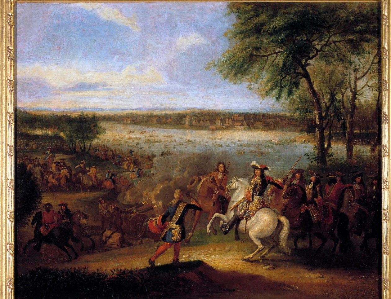 De oversteek van de Rijn door Lodewijk XIV voor Tolhuis, 12 juli 1672. Schilderij door Adam Frans Van der Meulen door Adam Frans van der Meulen