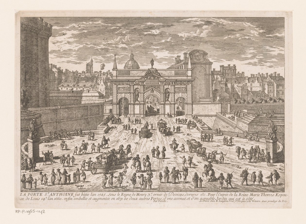 Gezicht op de Porte Saint-Antoine door Adam Perelle
