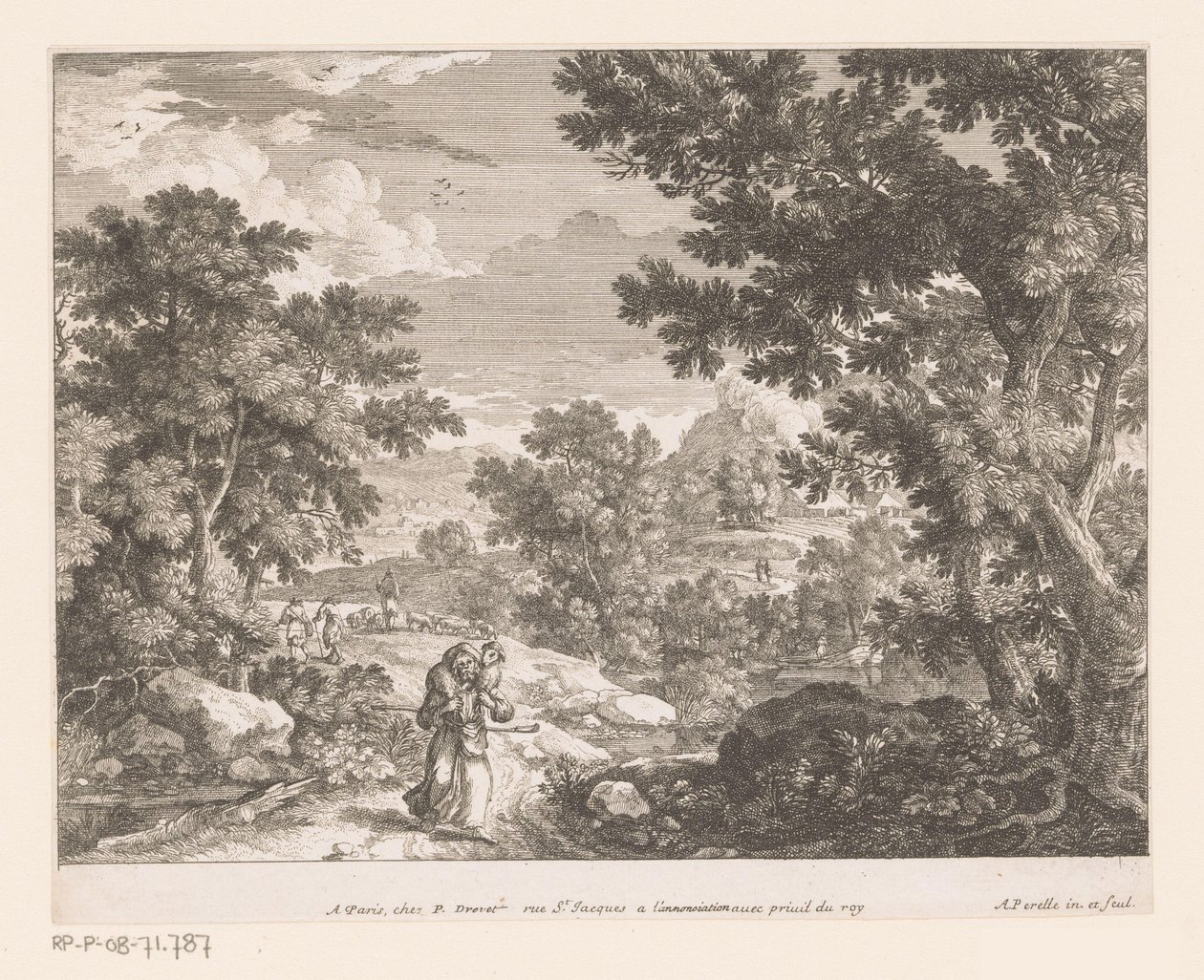 Landschap met Christus met lam op zijn schouders door Adam Perelle