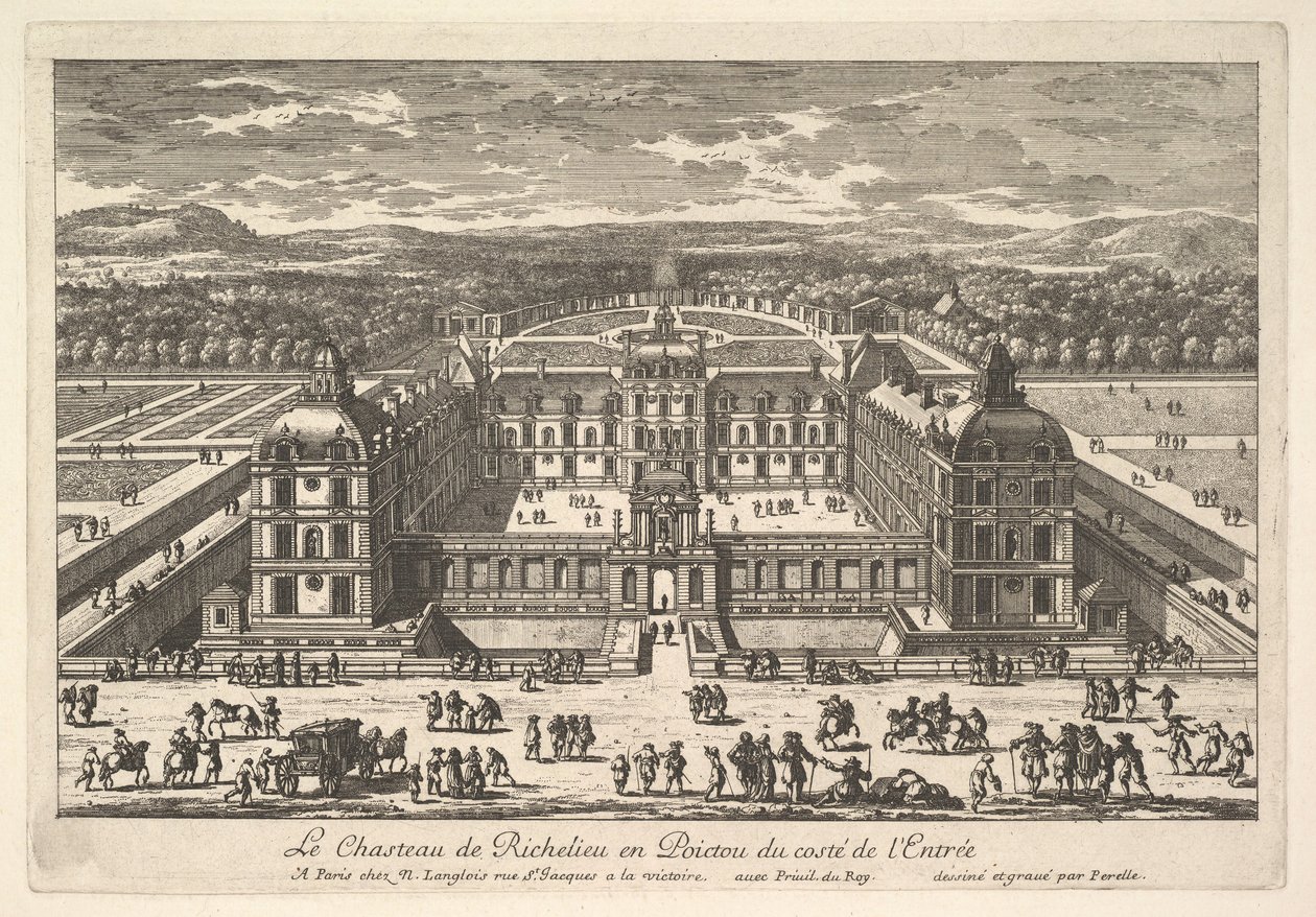 Het kasteel van Richelieu in Poitou vanaf de ingangszijde, 17e eeuw door Adam Perelle