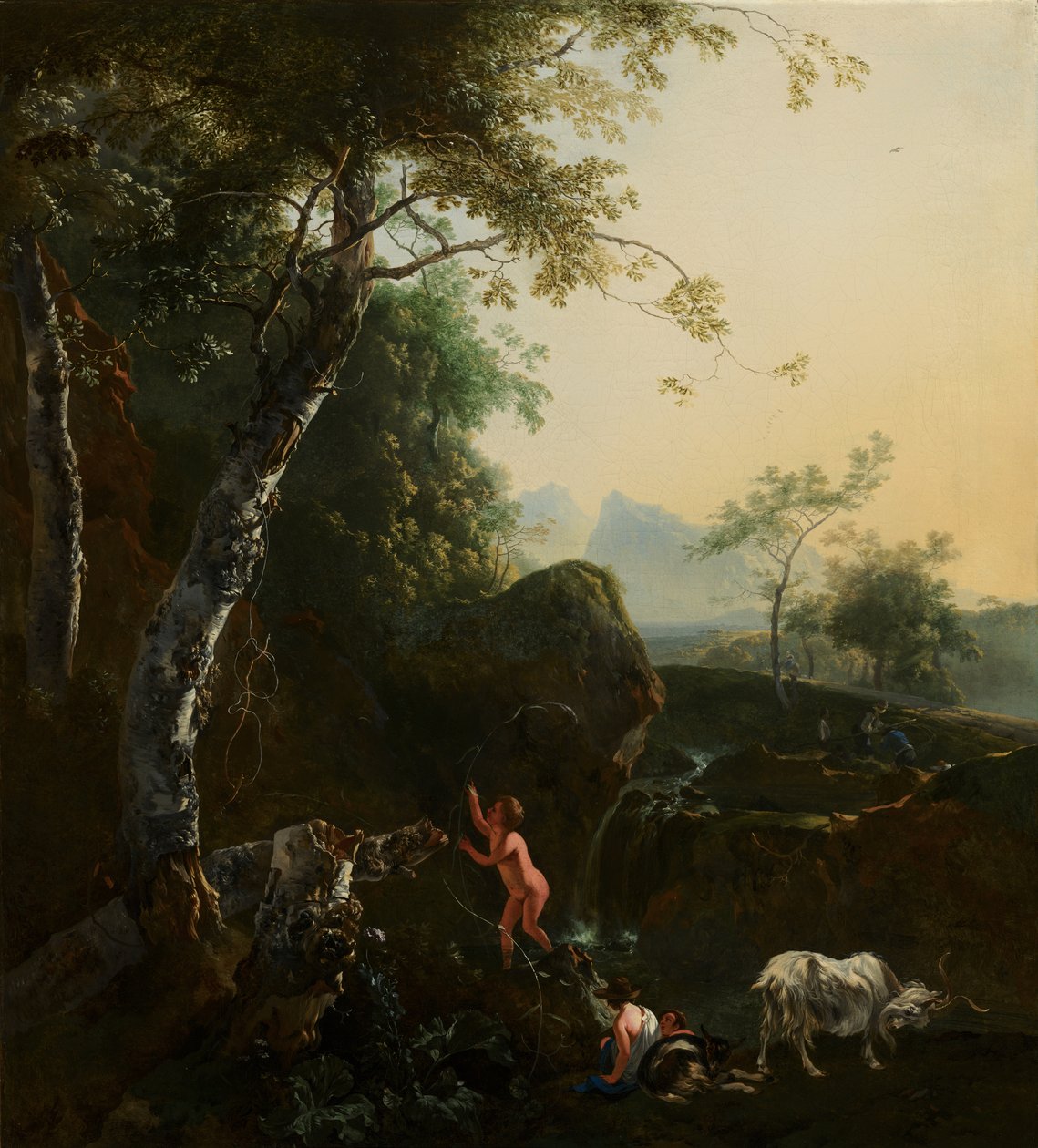 Berglandschap met waterval door Adam Pynacker