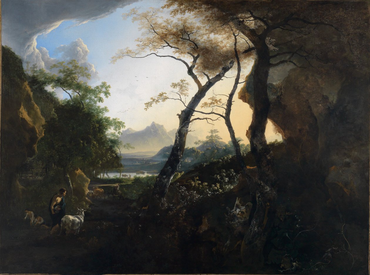 Boslandschap met herders door Adam Pynacker