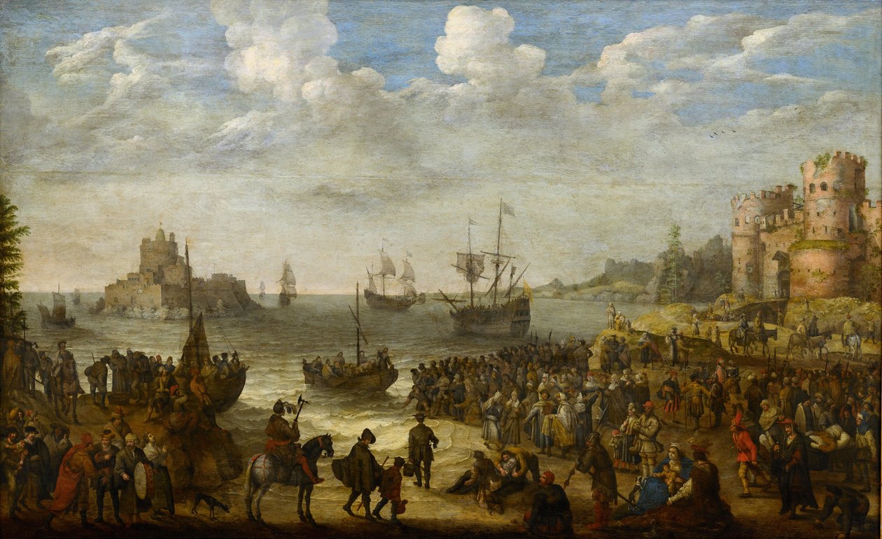 Christus predikend vanaf een schip op het Meer van Galilea door Adam Willaerts