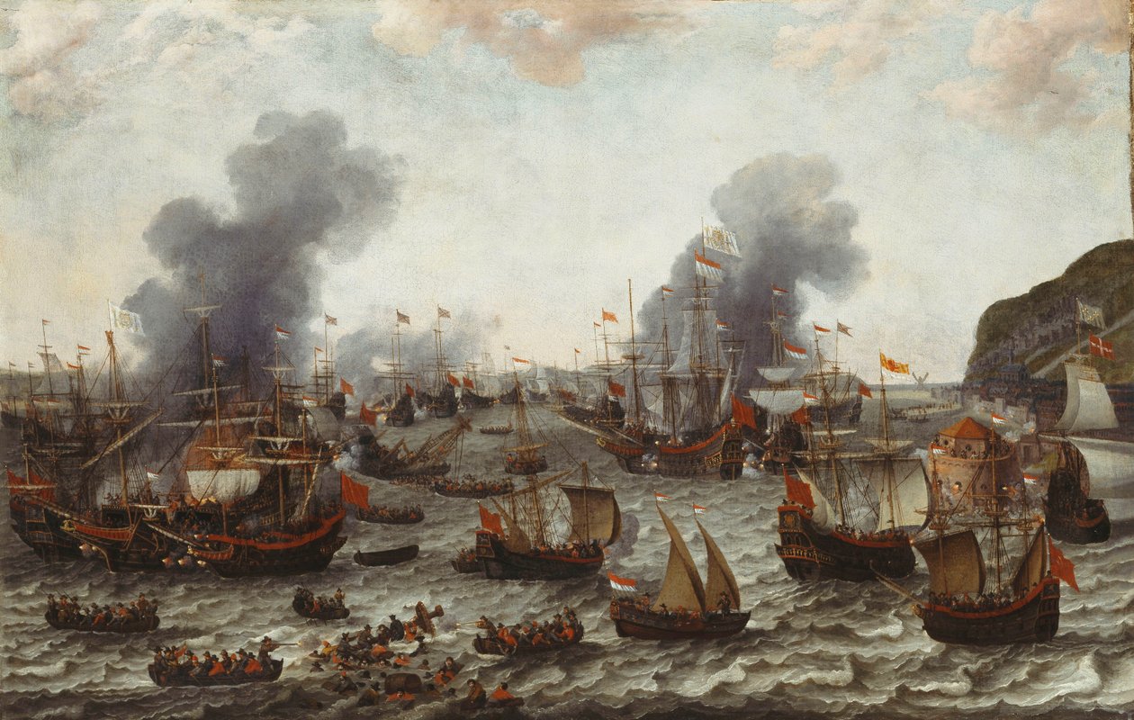 De slag bij Gibraltar, tussen de Nederlandse en Spaanse vloten, 25 april 1607, 1639 door Adam Willaerts