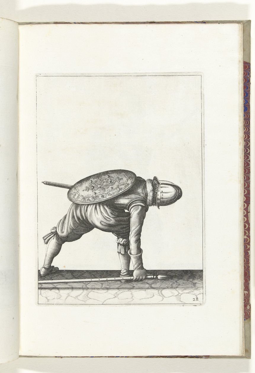 De exercitie met schild en spies: de soldaat bukt om de spies op te rapen (nr. 28) door Adam van Breen