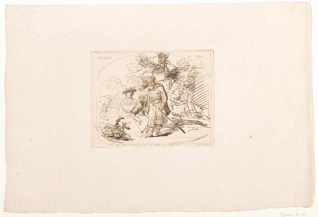 Juda geeft Tamar zijn zegelring Zes prenten naar tekeningen van Rembrandt, bewaard in de Hofbibliothek te Wenen door Adam von Bartsch
